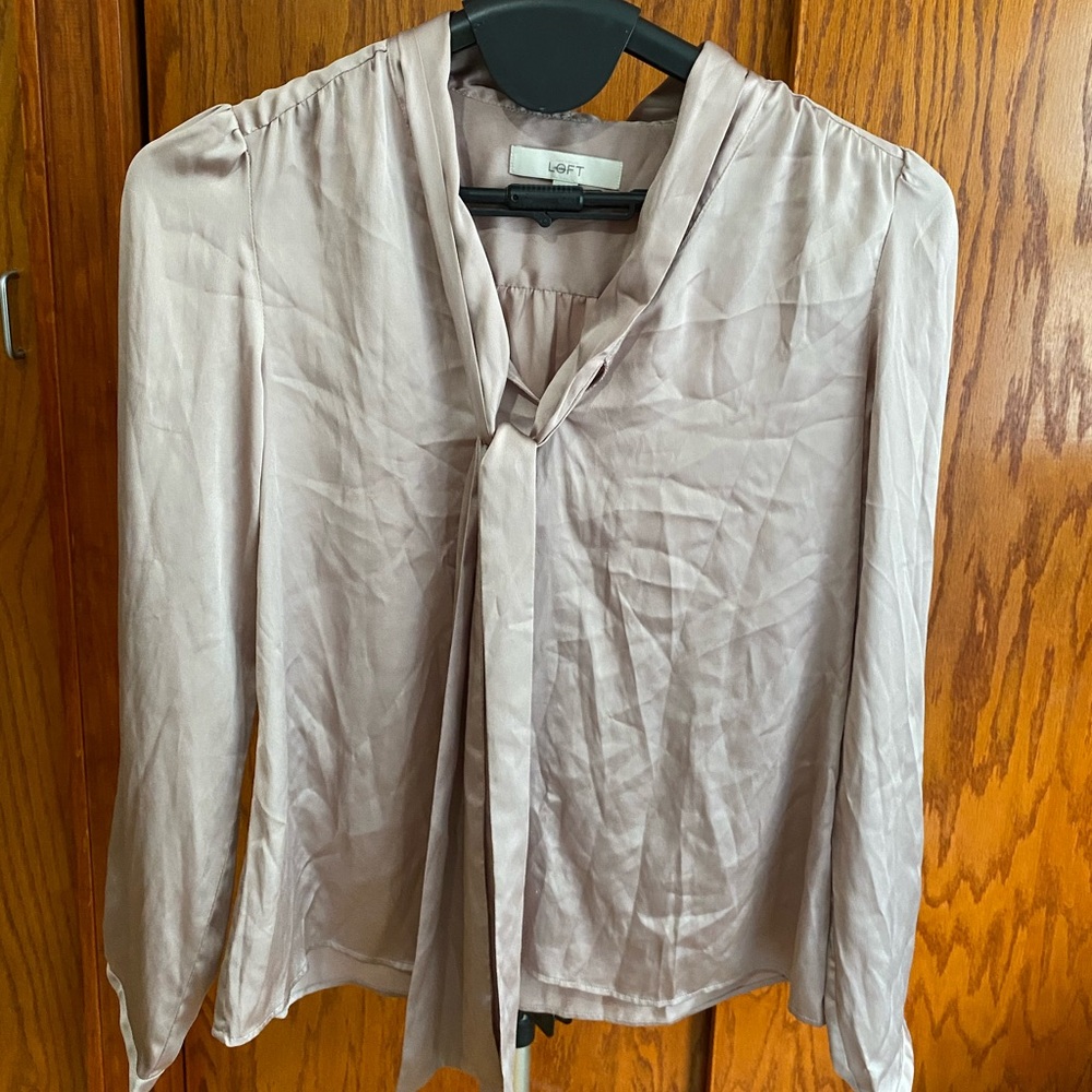 LOFT Satin Blouse in Soft Brown